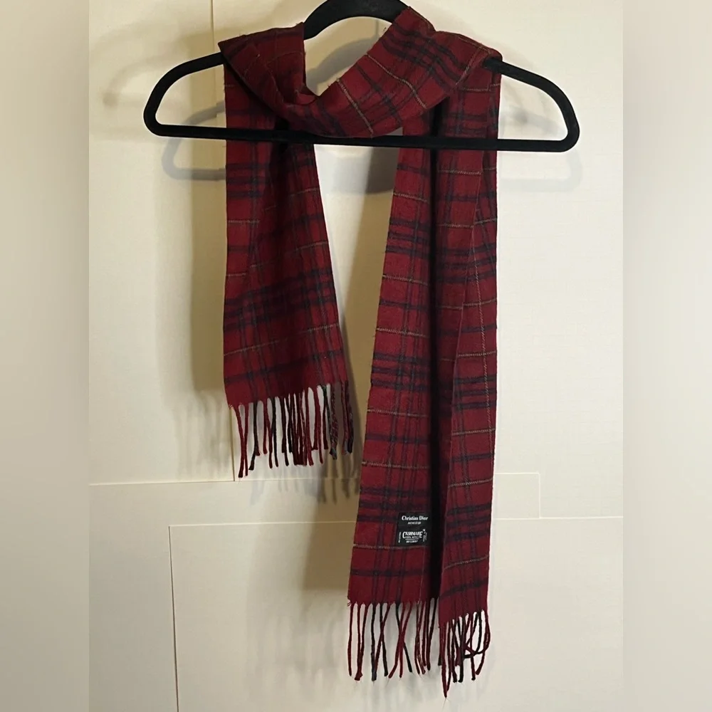Christian Dior Monsieur Red Plaid “Cashmaire” 100% Acrylic Scarf